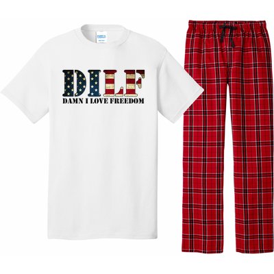 DILF Damn I Love Freedom Funny Patriotic USA Flag Pajama Set