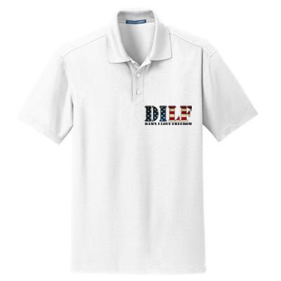 DILF Damn I Love Freedom Funny Patriotic USA Flag Dry Zone Grid Polo