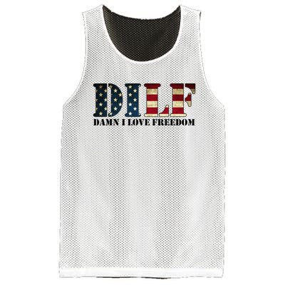 DILF Damn I Love Freedom Funny Patriotic USA Flag Mesh Reversible Basketball Jersey Tank