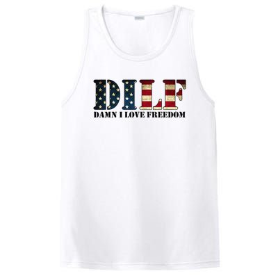 DILF Damn I Love Freedom Funny Patriotic USA Flag PosiCharge Competitor Tank