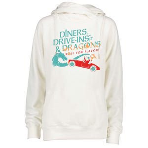 Diners Drive Ins And Dragons Roll For Flavor Womens Funnel Neck Pullover Hood