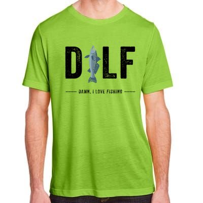 Dilf Damn I Love Fishing Retro Fisherman Funny Fishing Gift Adult ChromaSoft Performance T-Shirt