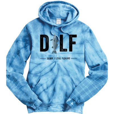 Dilf Damn I Love Fishing Retro Fisherman Funny Fishing Gift Tie Dye Hoodie