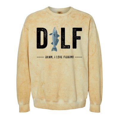 Dilf Damn I Love Fishing Retro Fisherman Funny Fishing Gift Colorblast Crewneck Sweatshirt