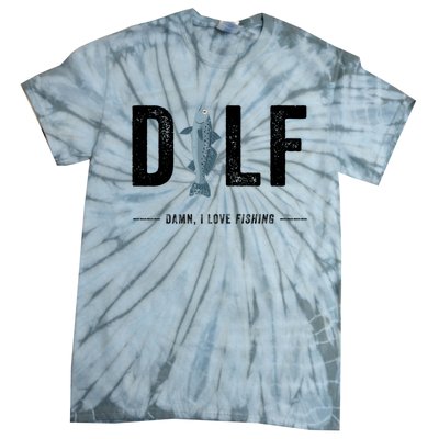 Dilf Damn I Love Fishing Retro Fisherman Funny Fishing Gift Tie-Dye T-Shirt