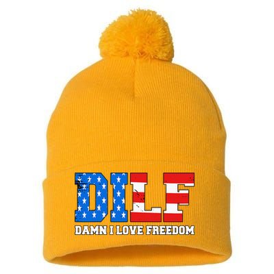 Dilf Damn I Love Freedom Pom Pom 12in Knit Beanie