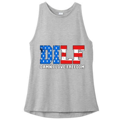 Dilf Damn I Love Freedom Ladies PosiCharge Tri-Blend Wicking Tank