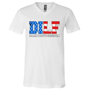 Dilf Damn I Love Freedom V-Neck T-Shirt