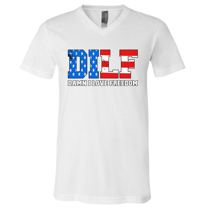 Dilf Damn I Love Freedom V-Neck T-Shirt