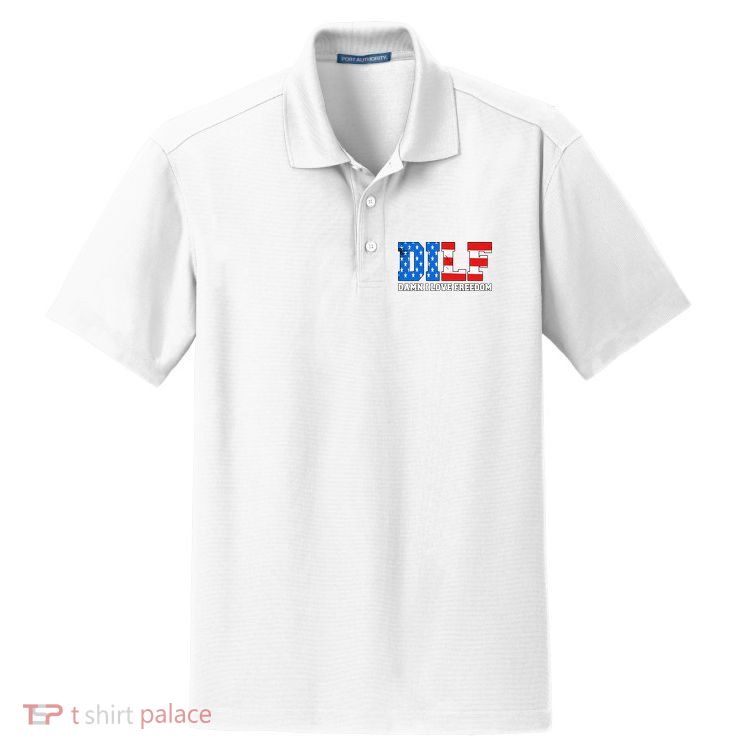 Dilf Damn I Love Freedom Dry Zone Grid Polo