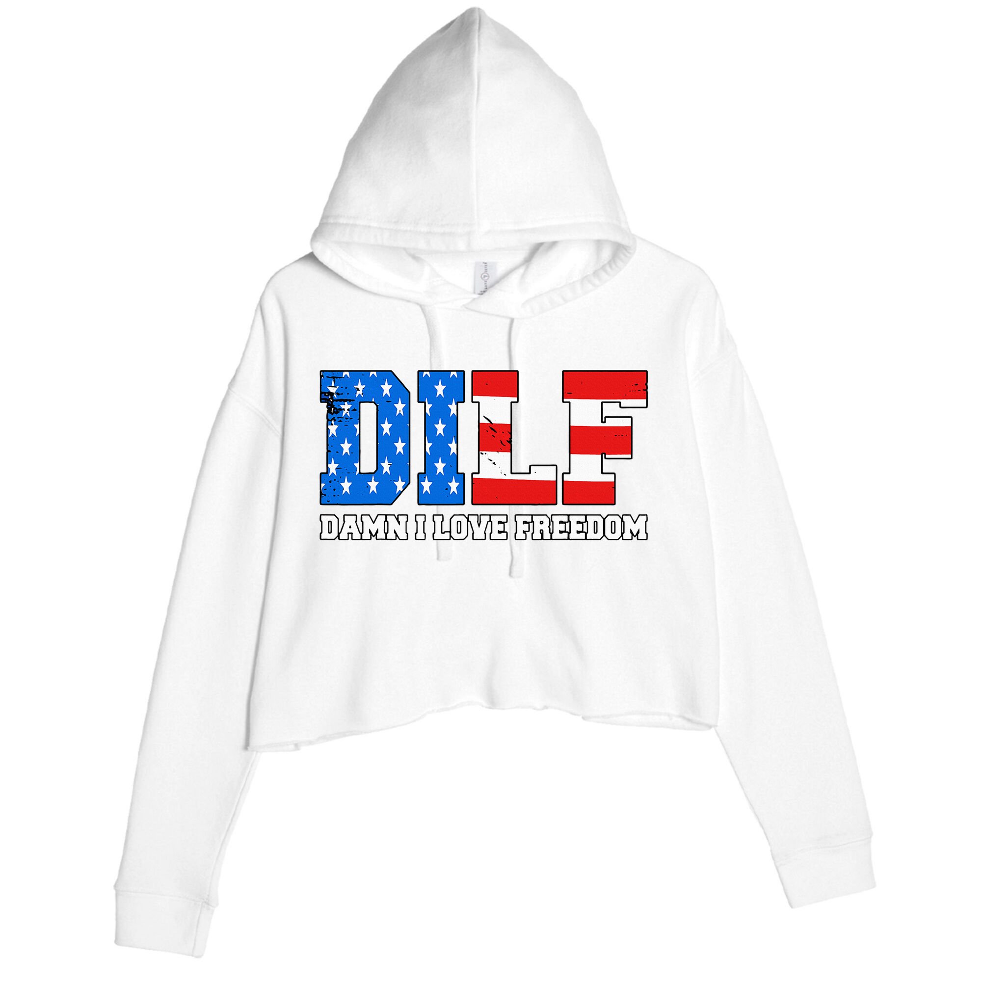 Dilf Damn I Love Freedom Crop Fleece Hoodie