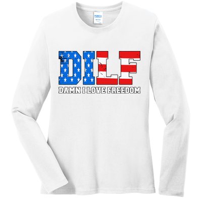Dilf Damn I Love Freedom Ladies Long Sleeve Shirt