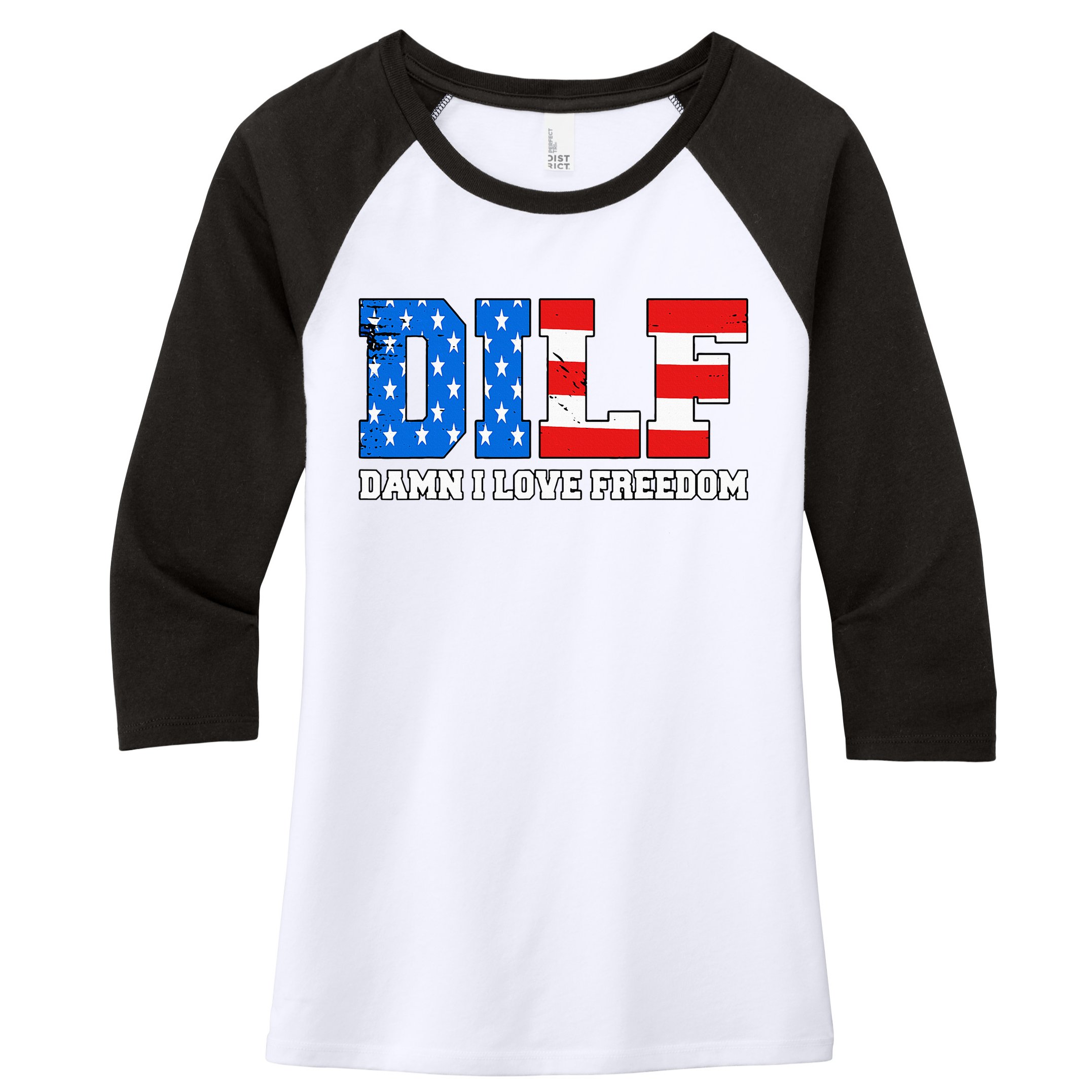 Dilf Damn I Love Freedom Women's Tri-Blend 3/4-Sleeve Raglan Shirt