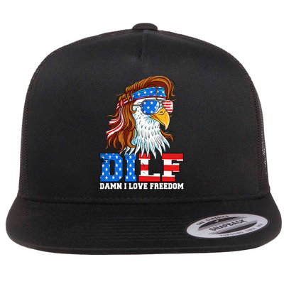 Dilf Damn I Love Freedom Eagle Patriotic Flat Bill Trucker Hat