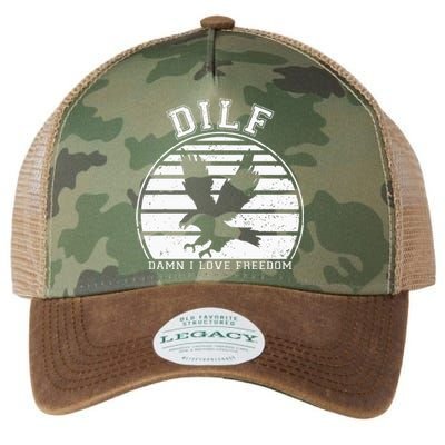 Dilf Damn I Love Freedom Eagle Funny Patriotic Legacy Tie Dye Trucker Hat