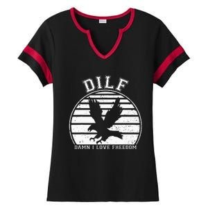 Dilf Damn I Love Freedom Eagle Funny Patriotic Ladies Halftime Notch Neck Tee