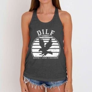 Dilf Damn I Love Freedom Eagle Funny Patriotic Women's Knotted Racerback Tank