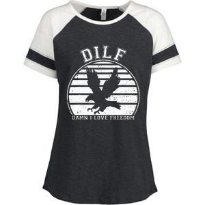 Dilf Damn I Love Freedom Eagle Funny Patriotic Enza Ladies Jersey Colorblock Tee