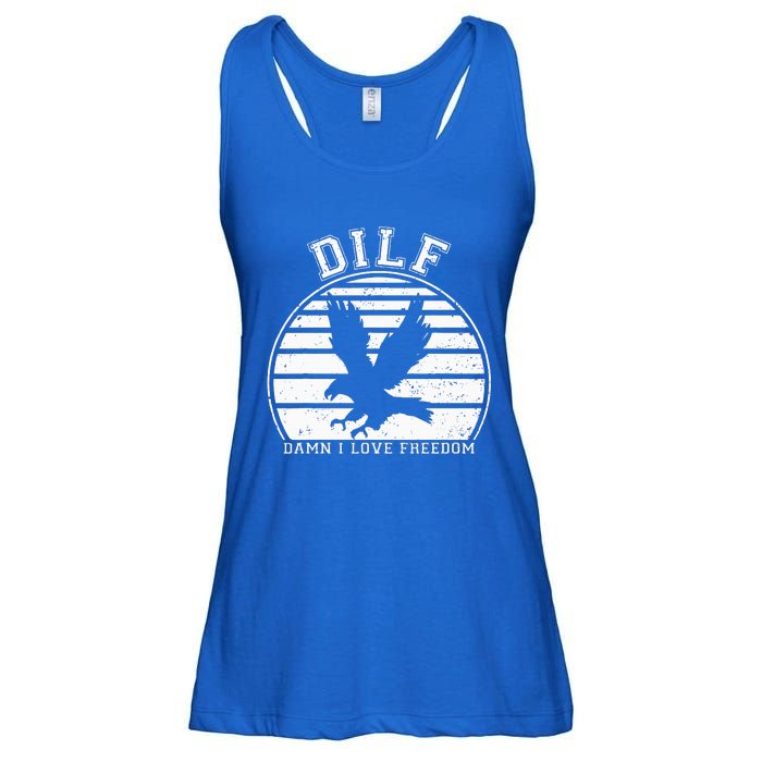 Dilf Damn I Love Freedom Eagle Funny Patriotic Ladies Essential Flowy Tank