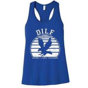 Dilf Damn I Love Freedom Eagle Funny Patriotic Women's Racerback Tank