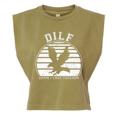 Dilf Damn I Love Freedom Eagle Funny Patriotic Garment-Dyed Women's Muscle Tee