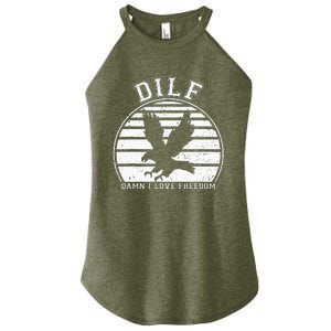 Dilf Damn I Love Freedom Eagle Funny Patriotic Women's Perfect Tri Rocker Tank