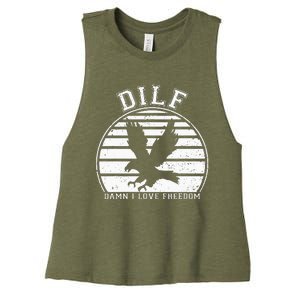 Dilf Damn I Love Freedom Eagle Funny Patriotic Women's Racerback Cropped Tank