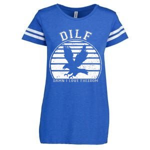 Dilf Damn I Love Freedom Eagle Funny Patriotic Enza Ladies Jersey Football T-Shirt