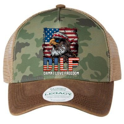 Dilf Damn I Love Freedom Eagle Funny Patriotic 4th Of July Legacy Tie Dye Trucker Hat