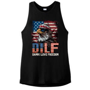 Dilf Damn I Love Freedom Eagle Funny Patriotic 4th Of July Ladies PosiCharge Tri-Blend Wicking Tank