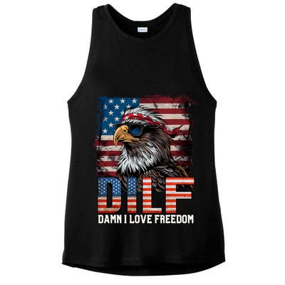 Dilf Damn I Love Freedom Eagle Funny Patriotic 4th Of July Ladies PosiCharge Tri-Blend Wicking Tank
