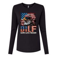 Dilf Damn I Love Freedom Eagle Funny Patriotic 4th Of July Womens Cotton Relaxed Long Sleeve T-Shirt