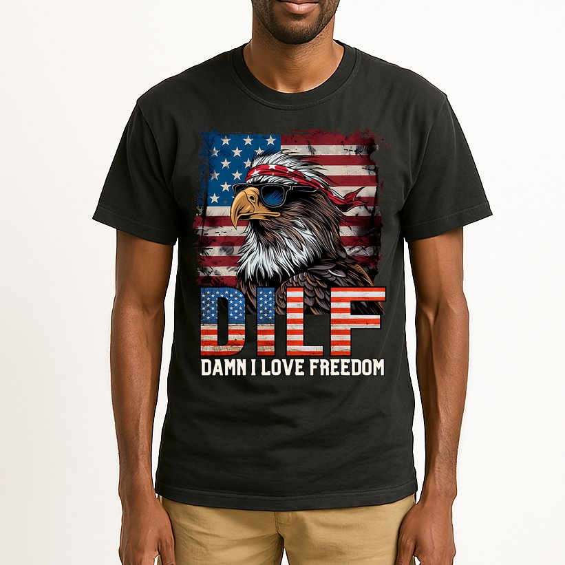 Dilf Damn I Love Freedom Eagle Funny Patriotic 4th Of July Tall T-Shirt
