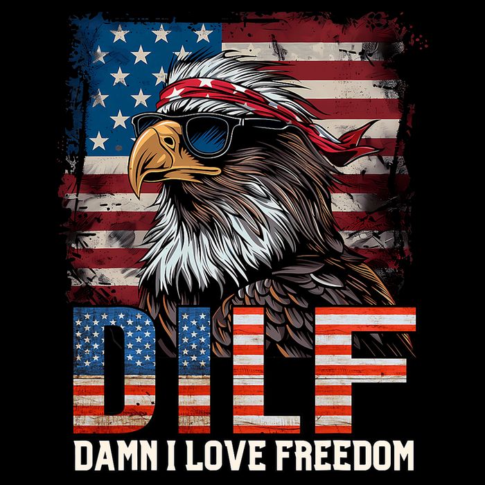 Dilf Damn I Love Freedom Eagle Funny Patriotic 4th Of July Sustainable Bucket Hat
