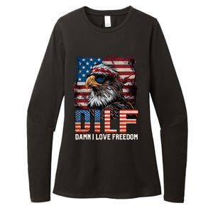 Dilf Damn I Love Freedom Eagle Funny Patriotic 4th Of July Womens CVC Long Sleeve Shirt