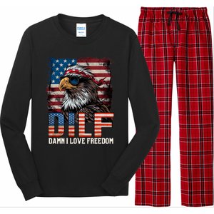 Dilf Damn I Love Freedom Eagle Funny Patriotic 4th Of July Long Sleeve Pajama Set