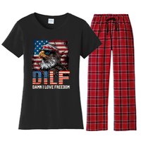 Dilf Damn I Love Freedom Eagle Funny Patriotic 4th Of July Women's Flannel Pajama Set