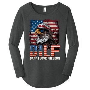 Dilf Damn I Love Freedom Eagle Funny Patriotic 4th Of July Women's Perfect Tri Tunic Long Sleeve Shirt