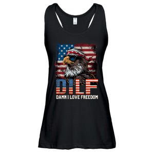 Dilf Damn I Love Freedom Eagle Funny Patriotic 4th Of July Ladies Essential Flowy Tank