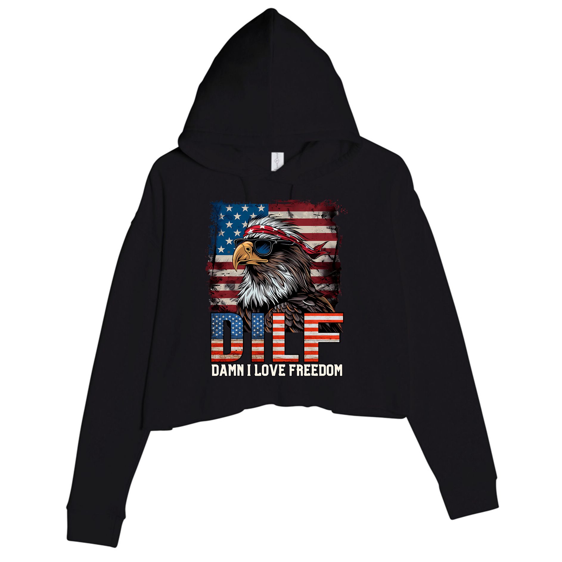 Dilf Damn I Love Freedom Eagle Funny Patriotic 4th Of July Crop Fleece Hoodie