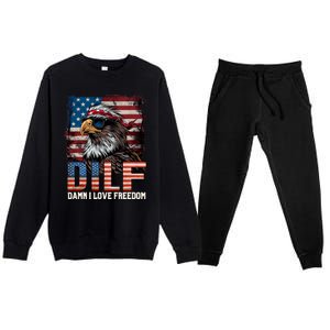 Dilf Damn I Love Freedom Eagle Funny Patriotic 4th Of July Premium Crewneck Sweatsuit Set