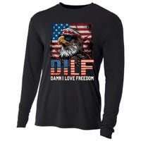 Dilf Damn I Love Freedom Eagle Funny Patriotic 4th Of July Cooling Performance Long Sleeve Crew