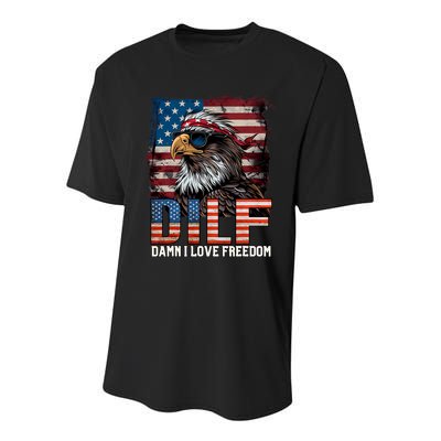Dilf Damn I Love Freedom Eagle Funny Patriotic 4th Of July Youth Performance Sprint T-Shirt