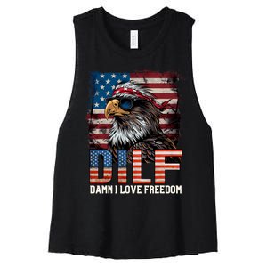 Dilf Damn I Love Freedom Eagle Funny Patriotic 4th Of July Women's Racerback Cropped Tank