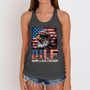 Dilf Damn I Love Freedom Eagle Funny Patriotic 4th Of July Women's Knotted Racerback Tank