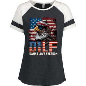 Dilf Damn I Love Freedom Eagle Funny Patriotic 4th Of July Enza Ladies Jersey Colorblock Tee