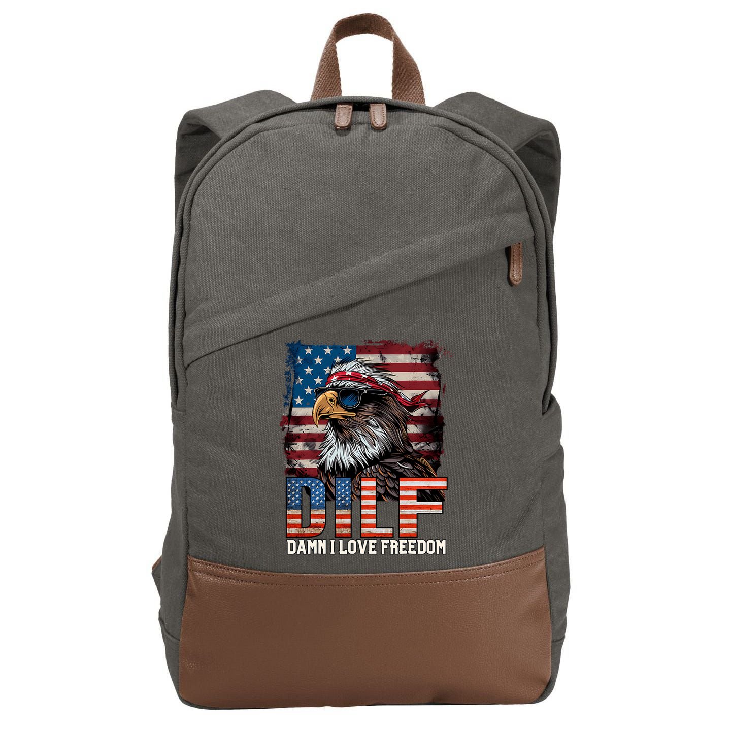 Dilf Damn I Love Freedom Eagle Funny Patriotic 4th Of July Cotton Canvas Backpack