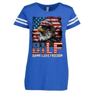 Dilf Damn I Love Freedom Eagle Funny Patriotic 4th Of July Enza Ladies Jersey Football T-Shirt