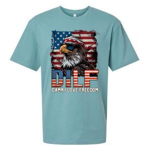 Dilf Damn I Love Freedom Eagle Funny Patriotic 4th Of July Sueded Cloud Jersey T-Shirt