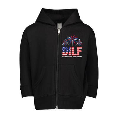 Dilf Damn I Love Fireworks Funny American Patriotic July 4th Toddler Zip Fleece Hoodie